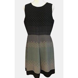 HARVE BENARD Signature Polka Dot A Line Sleeveless Black Dress 10 Medium